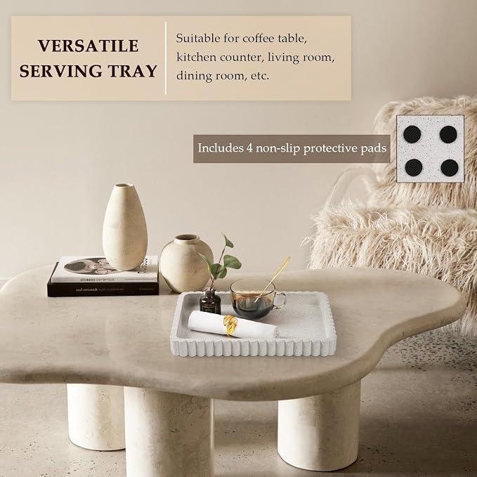 Concrete Decorative Tray for Coffee Table Decor, 14" Coffee Table Tray Ottoman Tray Table Centerpieces, Rectangular Modern Decorative Trays for Home Decor, Living Room, Entry, Granite