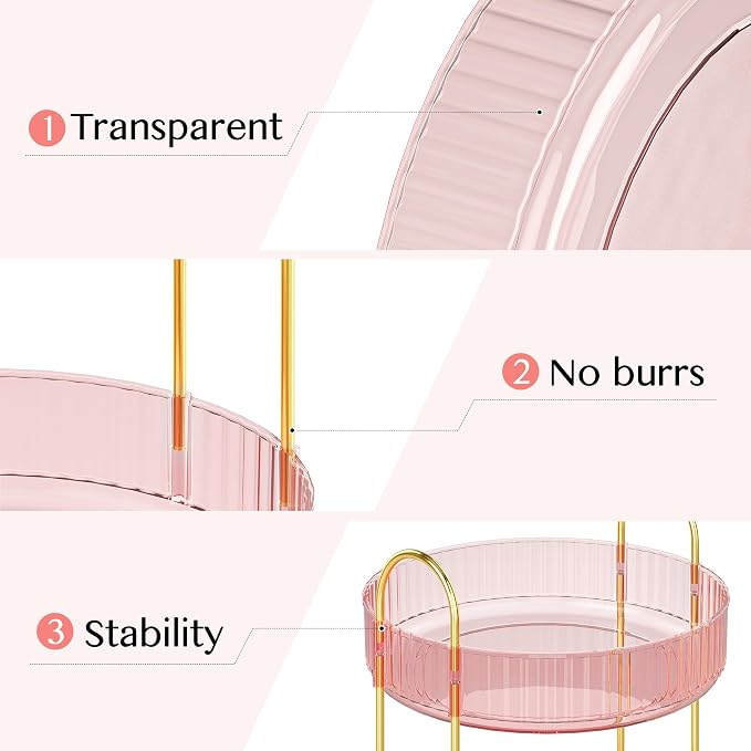 Rotating Makeup Organizer Countertop,Skincare Organizers,Spinning Perfume Tray Stand,Makeup Storage Organizer for Vanity,Bathroom Organizer and Storage,Lazy Susan,3 Tier,Pink