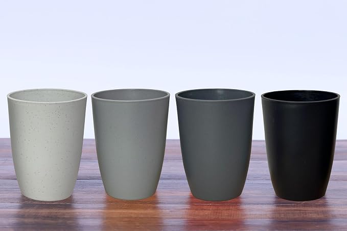 Wheat Straw Reusable Cup (12 oz) - Unbreakable Drinking Glasses Sets of 4 - Dishwasher Safe Tumbler - Lightweight, BPA Free and Eco friendly (4Pcs/Gray Series)