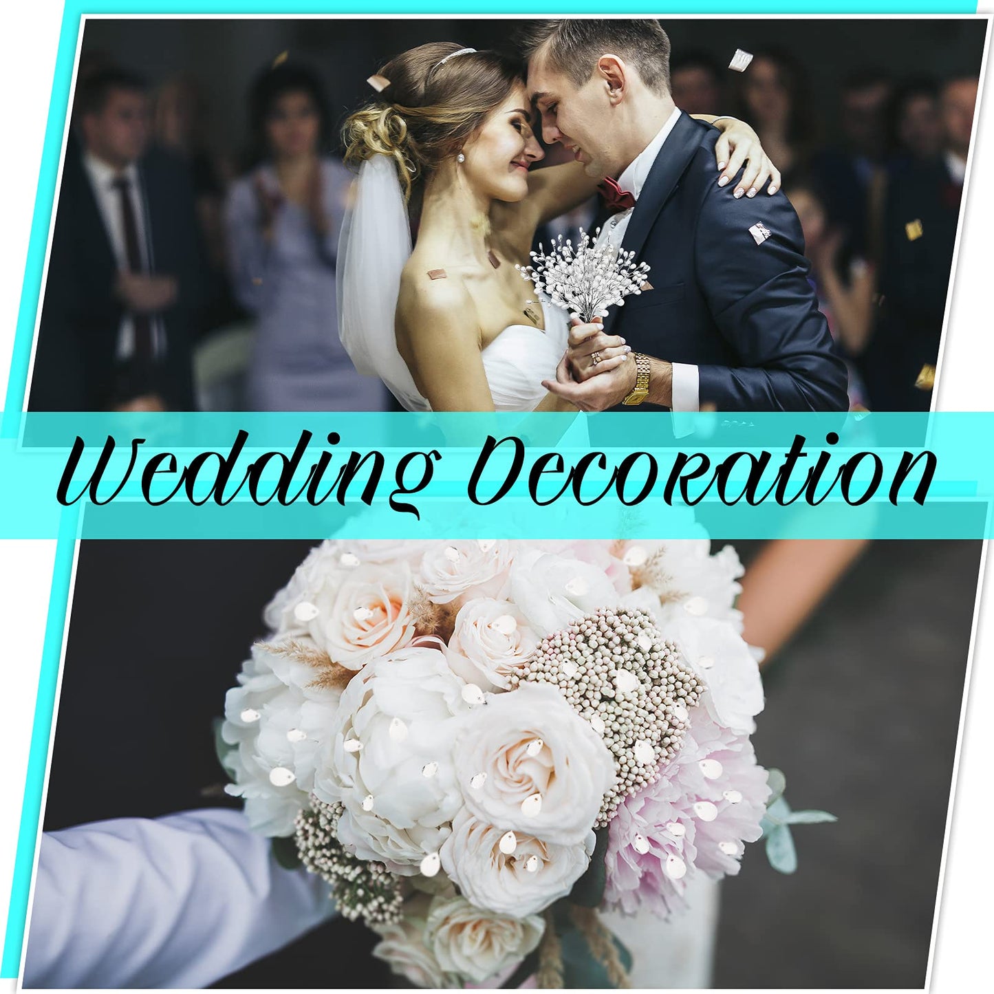 Jetec 60 Pieces Artificial Bouquets with Acrylic Bead Drop Crystal Flower Stem Branches Beaded String Bridal Picks, Decoration for Wedding DIY Crafts