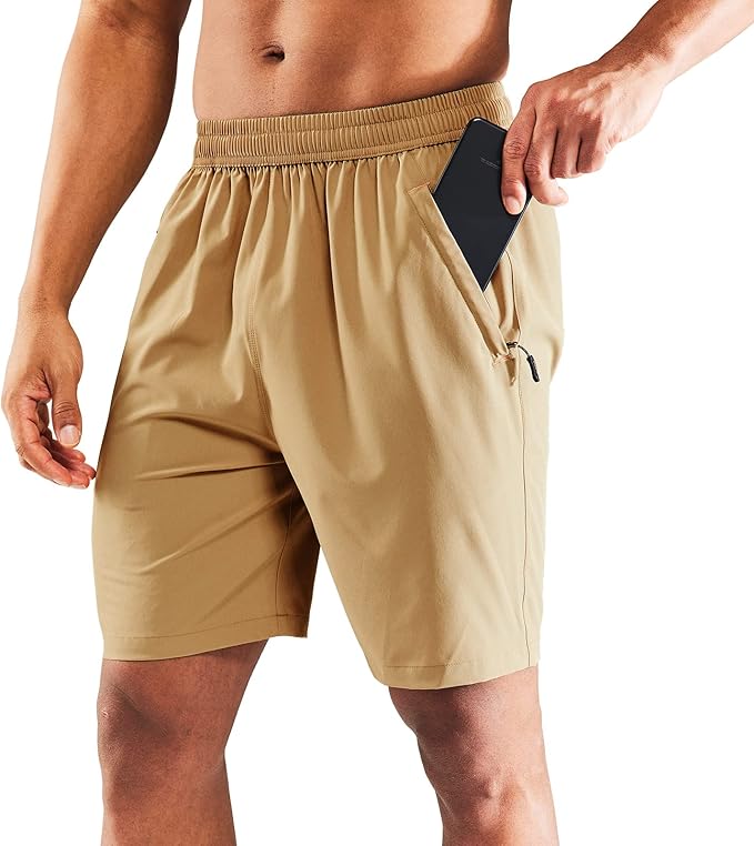 MIER Men's Quick Dry Running Shorts with Zipper Pocket, Elastic Waist Athletic Workout Exercise Fitness Shorts, 7 Inch