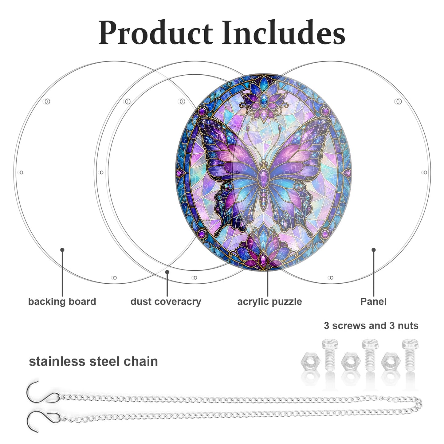 AOSERI Acrylic Puzzle Suncatcher Window Hanging, Purple Butterfly Sun Catchers DIY Crafts Puzzle for Adults Home Garden Decor Gifts for Women, Men, Wife, Mom-8.2 in