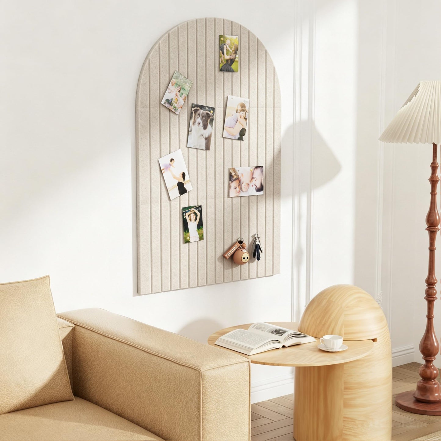 Felt Bulletin Board, 35" x 24" Cork Board Alternative, Decorative Felt Pin Board with 30 Push Pins, Vision Board for Office Home Bedroom Wall Decor, Photo Display (Beige, Arched - 35 x 24 Inches)