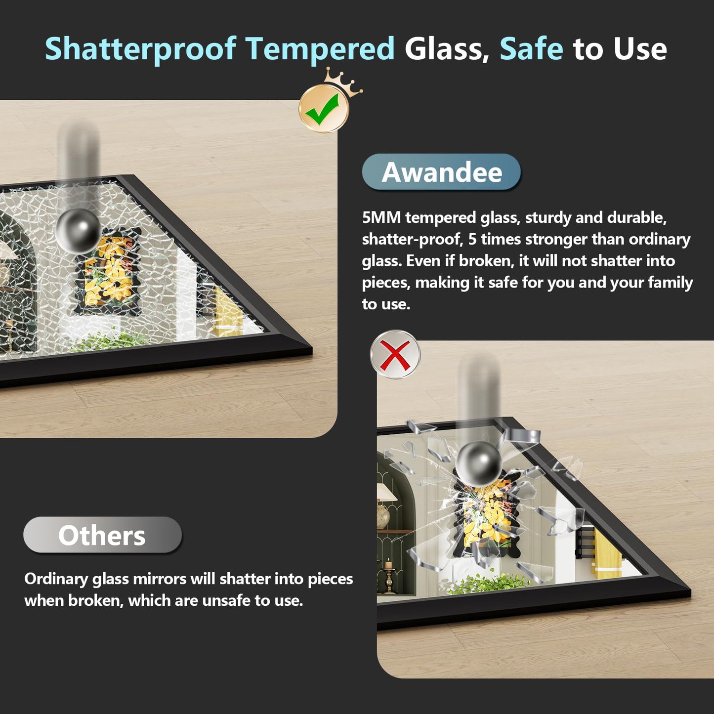 AWANDEE 72x32 Inch Black Bathroom Mirror for Wall, Beveled Framed Rectangle Bathroom Vanity Mirrors for Over Sink, Bedroom, Living Room, Entryway, Anti-Rust, HD Tempered Glass, Horizontally/Vertically