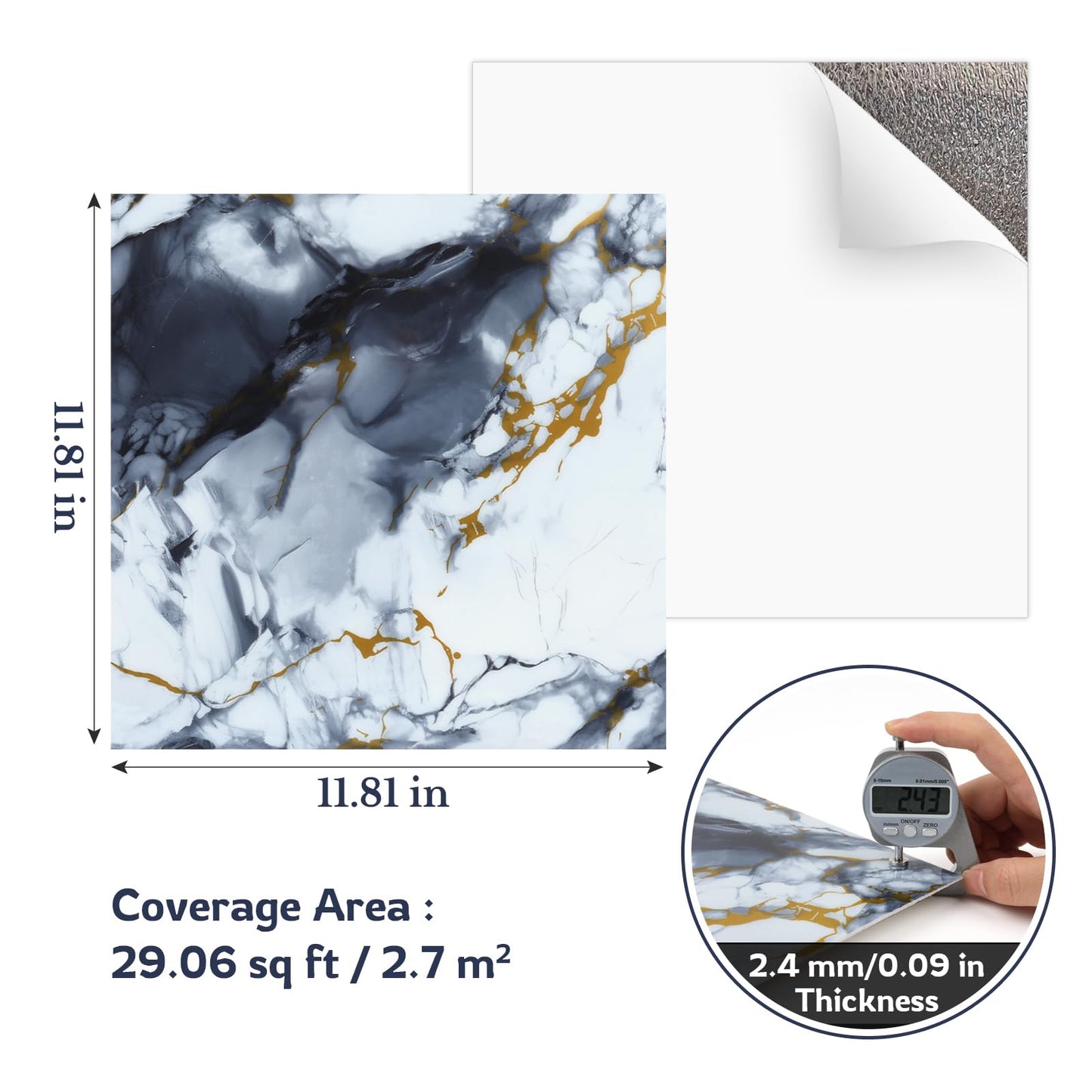 PGVALXOR Peel and Stick Wall Panels for Kitchen Backsplash, 11.8" x 11.8" Self-Adhesive Waterproof Marble Wallpaper for Bathroom, Living Room, 30-Pack