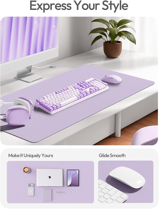 YSAGi Leather Desk Pad Protector, Office Desk Mat, Large Mouse Pad, Non-Slip PU Leather Desk Blotter, Laptop Desk Pad, Waterproof Desk Writing Pad for Office and Home (Light Purple,55" x 17.2")