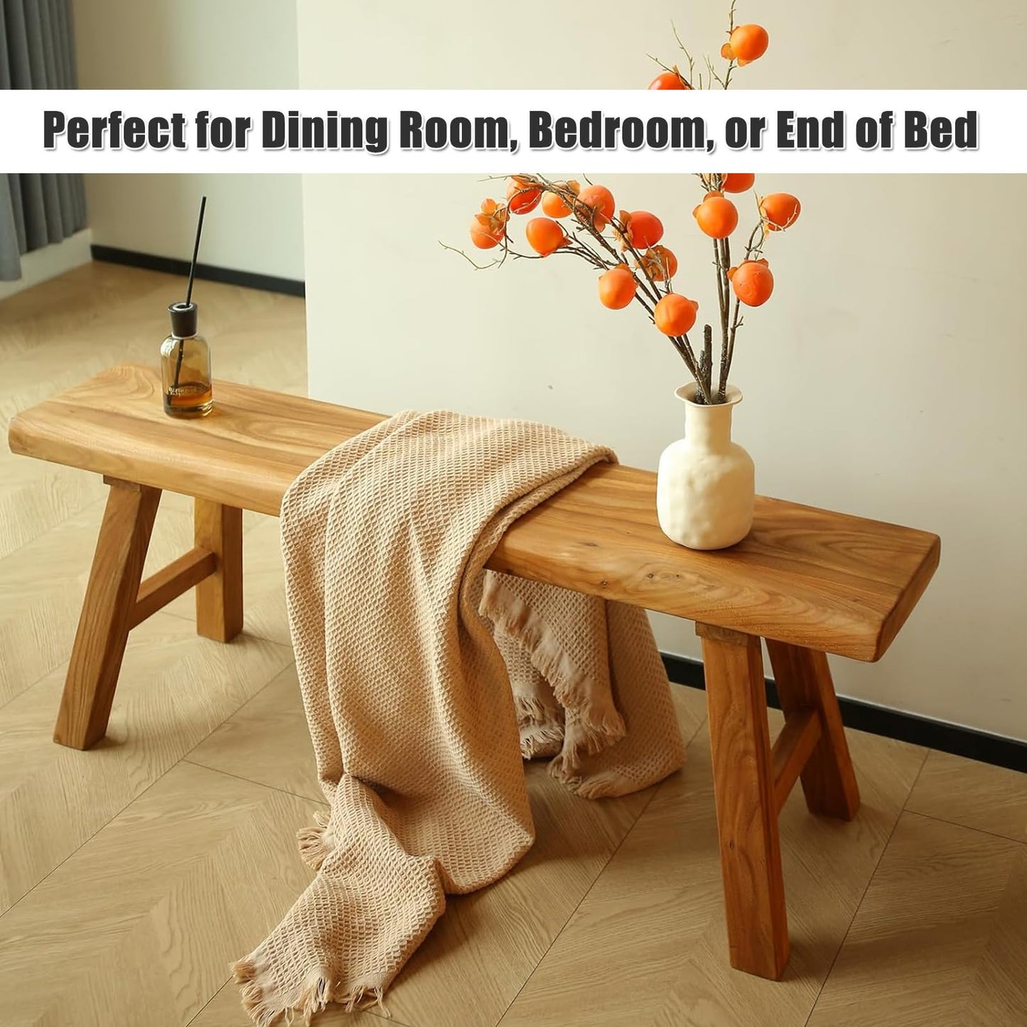 EoVrilyx Farmhouse Indoor Solid Wooden Noodle Bench - Rustic Entry Way Benches Seat,Maximum Load 880IB,Handcraft Finshed for Entryway Bedroom/Living Room/Dining Room