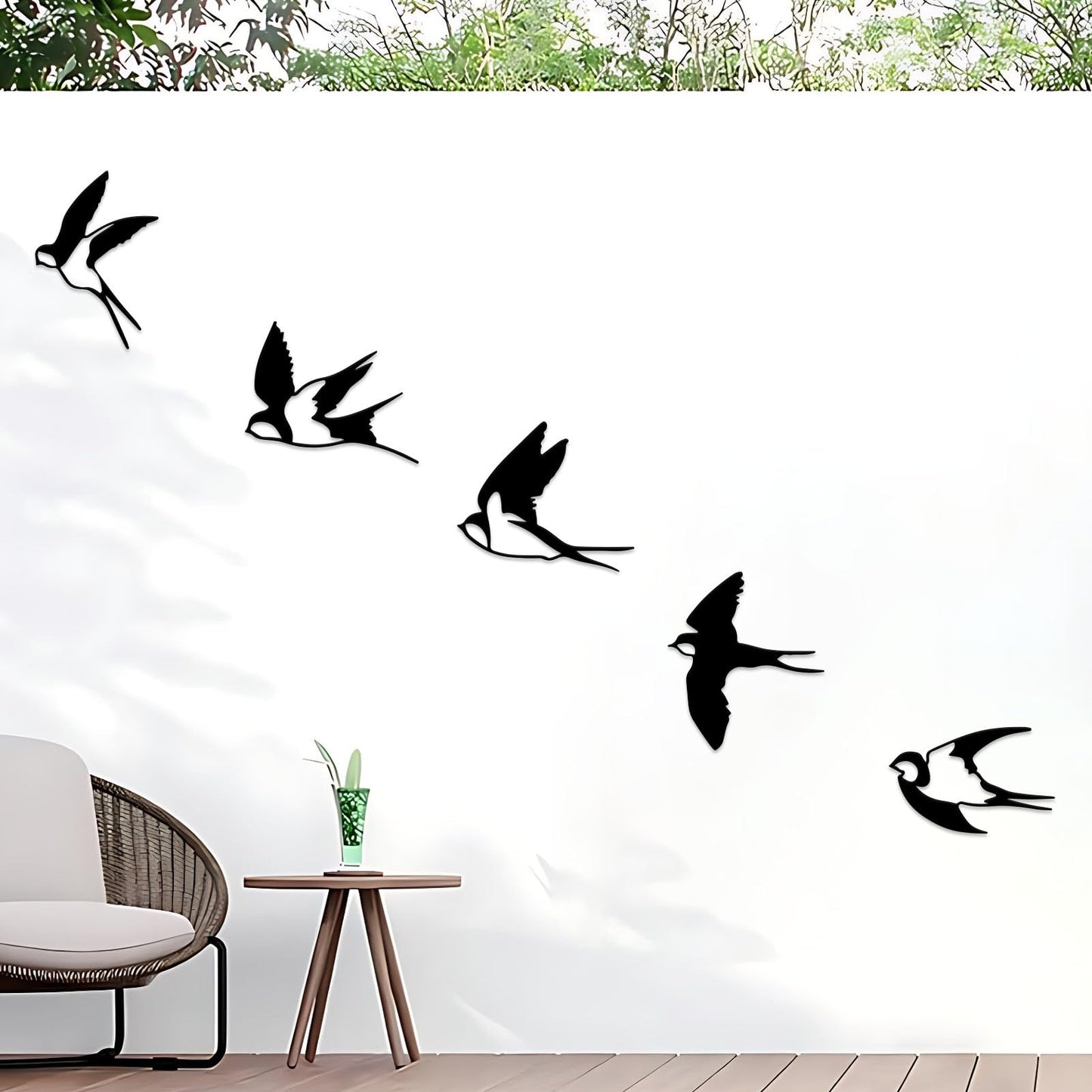 ESTART Birds Metal Wall Decor, 5 Pcs Black Birds Metal Wall Art Outdoor Hanging Decorative Bird Wall Sculpture for Home Kitchen Patio Bedroom Living Room Bathroom Garden