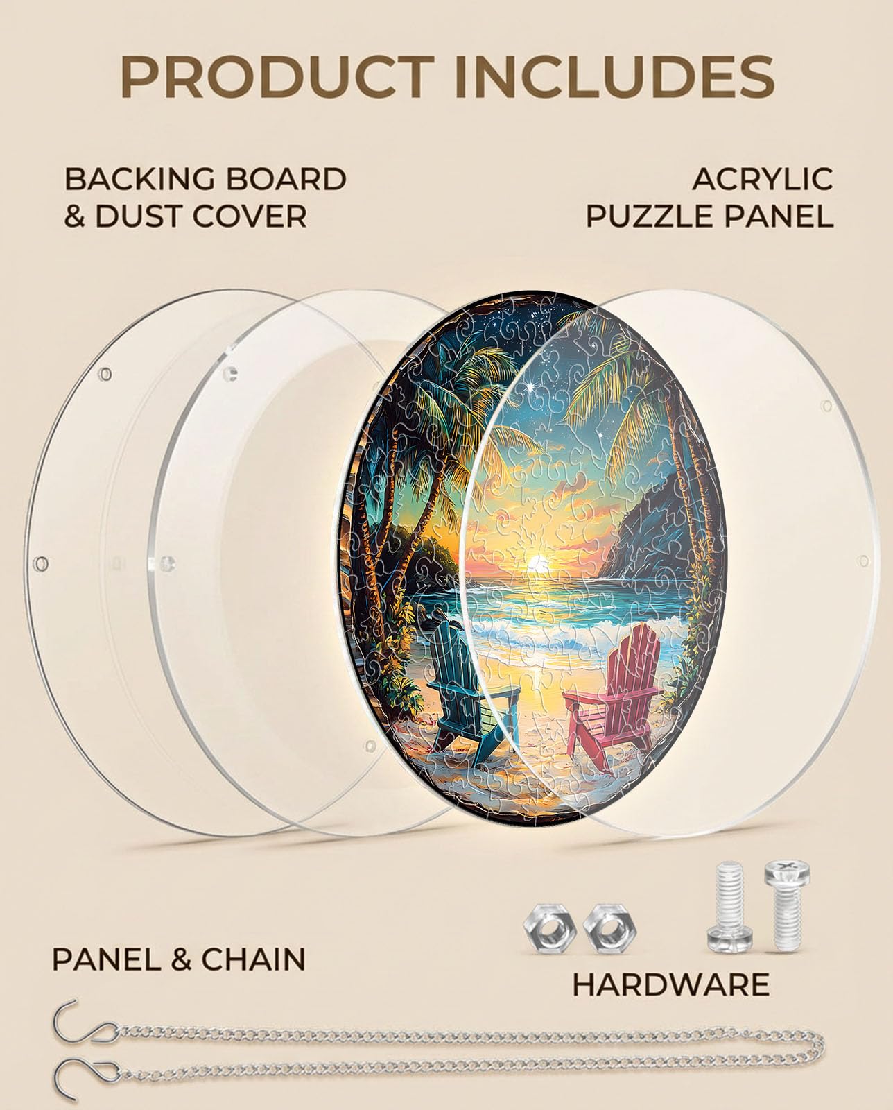 Acrylic Jigsaw Puzzle Suncatcher - Beach Sunset, Stained Glass Window Hanging, DIY Sun Catcher Kit Home Decor for Window Garden Hanging, Gift for Women, Mom, Friends (7.4 in)