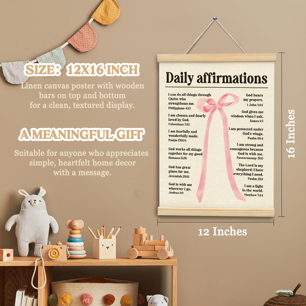 MOFUYU Positive Affirmations Wall Decor,Daily Affirmations for Women Poster Hanger Frame for Girls Bedroom Room Home,Mental Health Poster Hanger Frame,Affirmation Wall Decor, 12x16 Inch