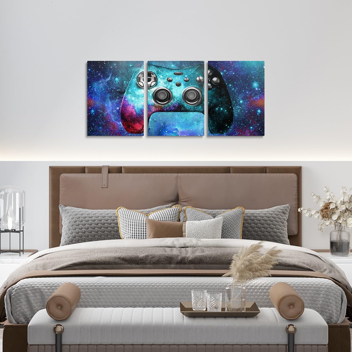 Feelyou Gamer Office Wall Decorations Artwork Posters for Kids Boys Video Game Universe Galaxy Picture Wall Decor Chic Starry Sky Gaming Canvas Wall Art 12" x 16" 3 Piece Wall Painting