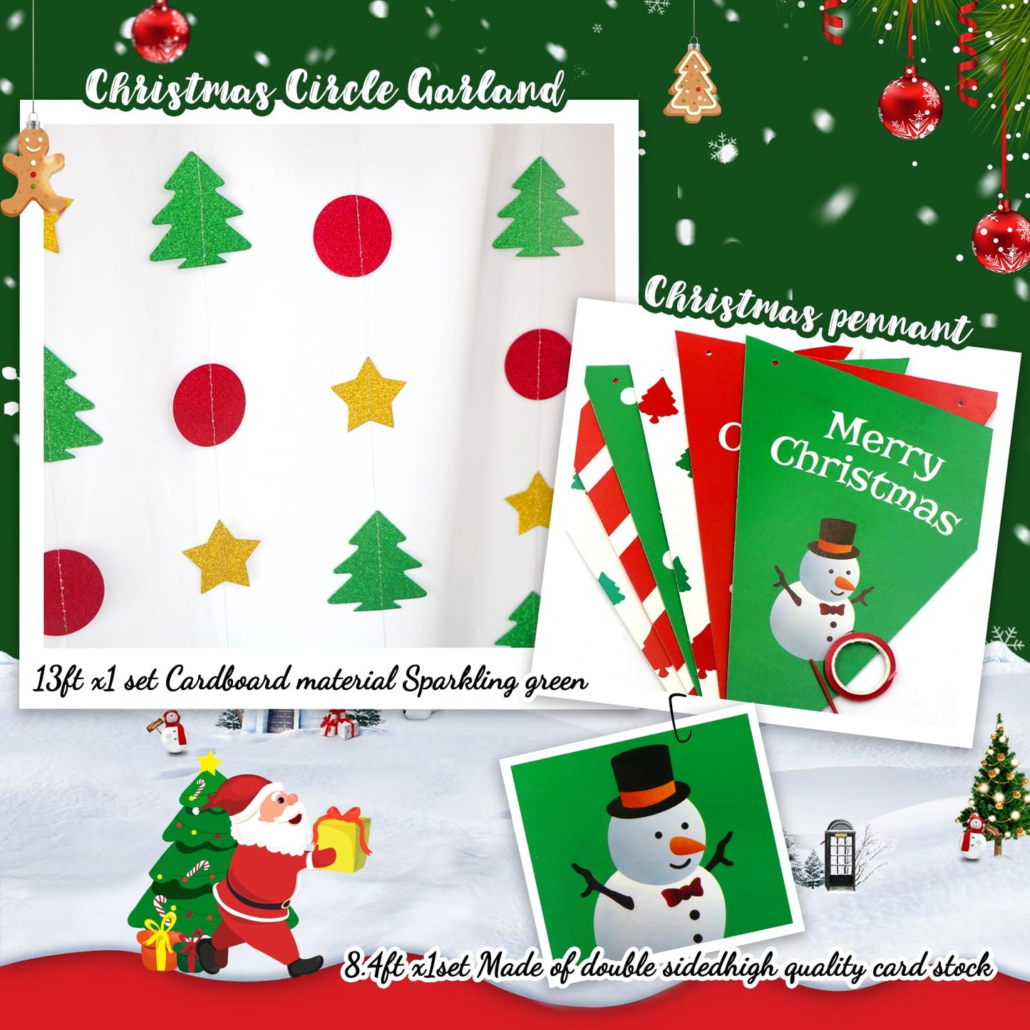 YOVIWEI Christmas Party Decorations - Red & Green Christmas Flag, Xmas Tree Honeycomb Balls Garland Paper Fans Paper Lanterns for Holiday Party Decorations Winter Party New Year's Eve Classroom Decor