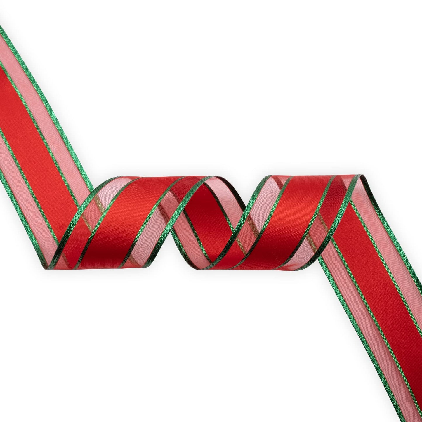 XMRIBBON Organza Edge Satin Ribbon Red Wired Ribbon with Green Metallic, 1-1/2 Inch X 25 Yards, for Christmas Home Decor, Gift Wrapping, Bow Making, Wreath, DIY Crafts