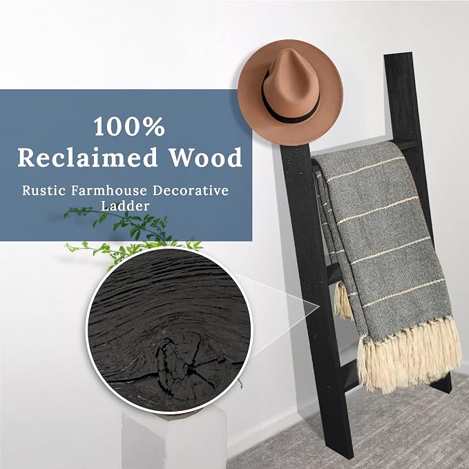 BARNWOODUSA Throw Blanket Ladder – Fully Assembled Reclaimed Wood – Rustic Decorative Ladder for Towels, Quilts, & More – Perfect Farmhouse Decor for Bathroom, Porch, or Living Room,3ft.