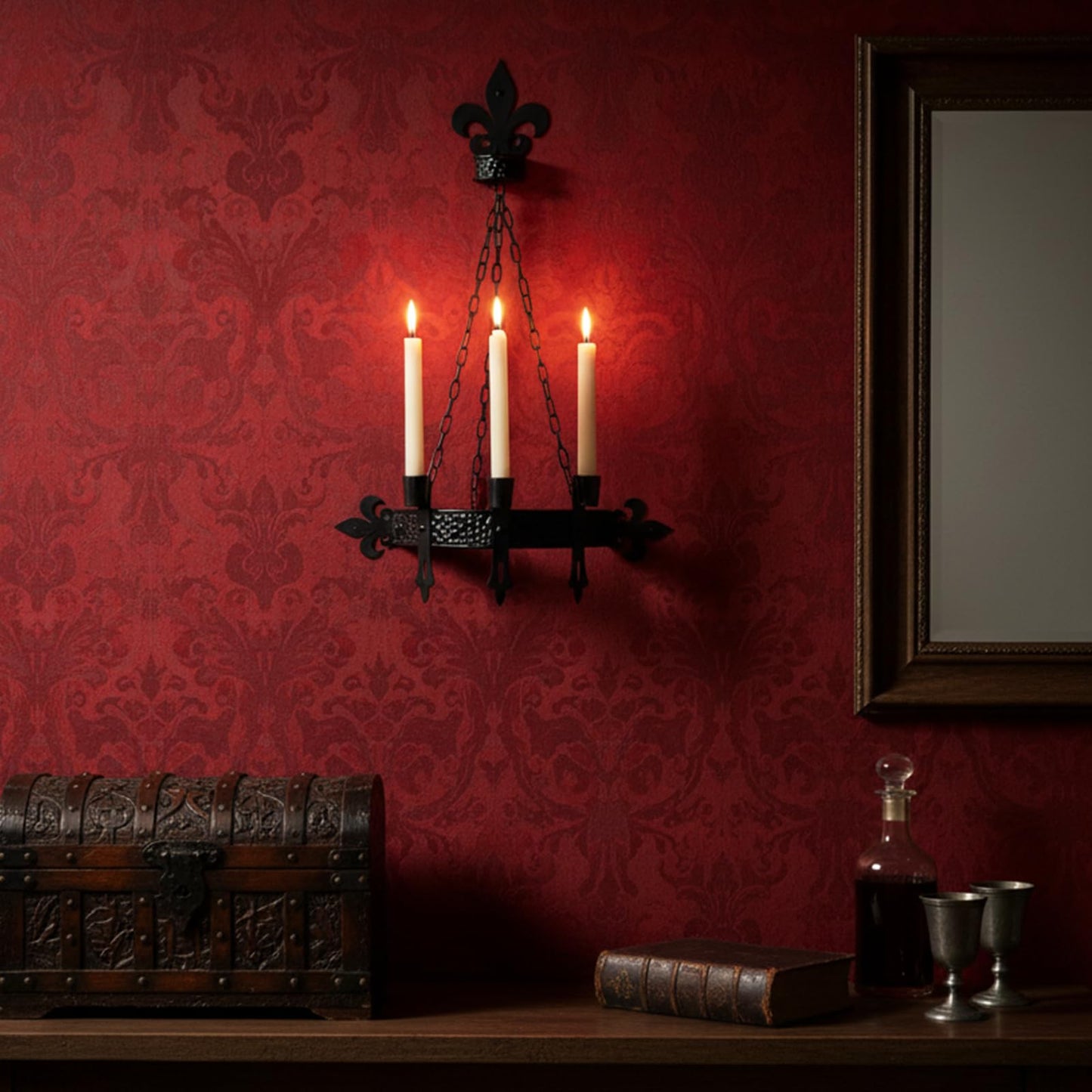 We Moment Black Candle Sconces, 3-Candle Wall Sconces for Taper Candle, Gothic Victorian Candelabra Wall Decor, Rustic Holder for Bathroom, Staircase, Living Room, Dining Room，Set of 1