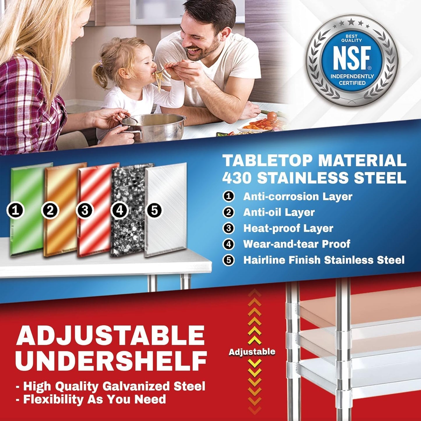 DuraSteel 30x72 Stainless Steel Work Table - NSF Commercial Prep Metal Table - Outdoor Pizza Oven Stand w/Under Shelf - Kitchen Island Laundry Utility Garage Microwave Stand Large Rolling Storage Cart