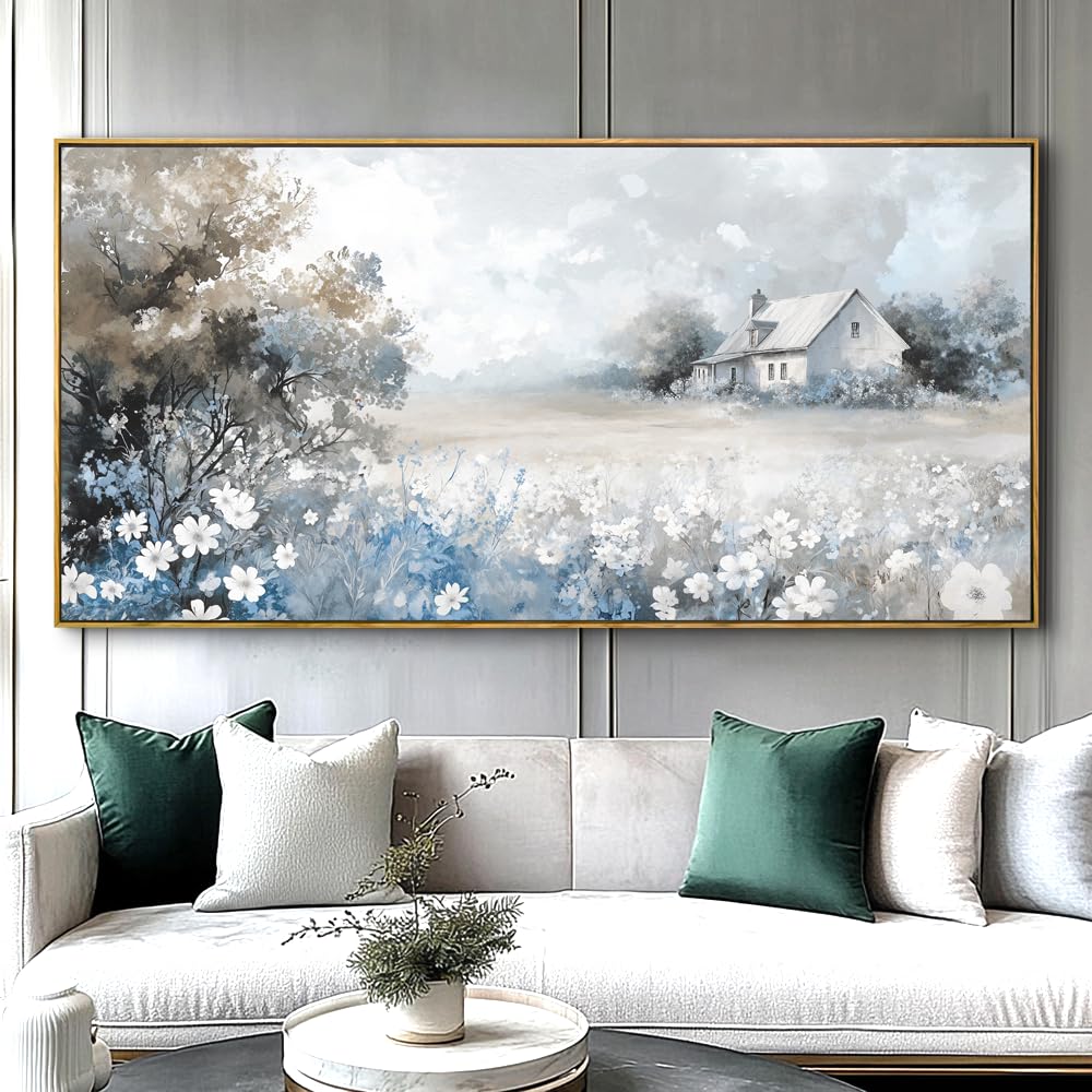 Landscape Abstract Wall Art - Large Framed Canvas Painting for Living Room, Bedroom, Modern Artwork Decor - 40x20 Inch Ready-to-Hang