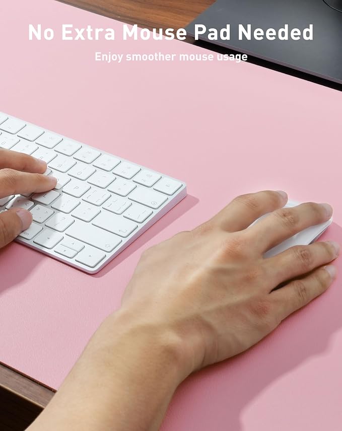Aothia Faux Leather Desk Mat - Large Mouse Pad, Non-Slip PU Leather Blotter, Waterproof Writing Surface for Office and Home (Fairy Pink, 42" x 17")