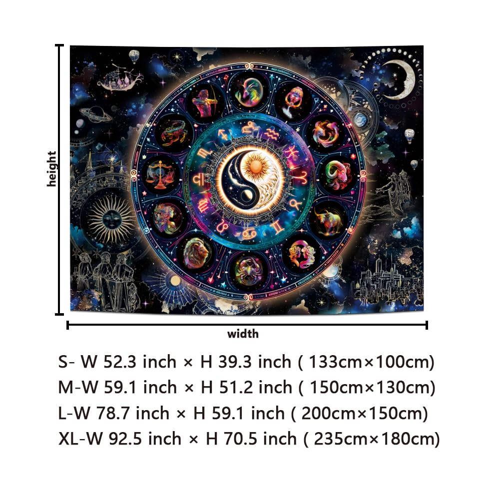 Lahasbja Blacklight Constellation Tapestry UV Reactive Sun and Moon Tapestries Spiritual Zodiac Astrology Wall Tapestries Galaxy Wall Decor Mystic Yin Yang Wall Hanging for Bedroom
