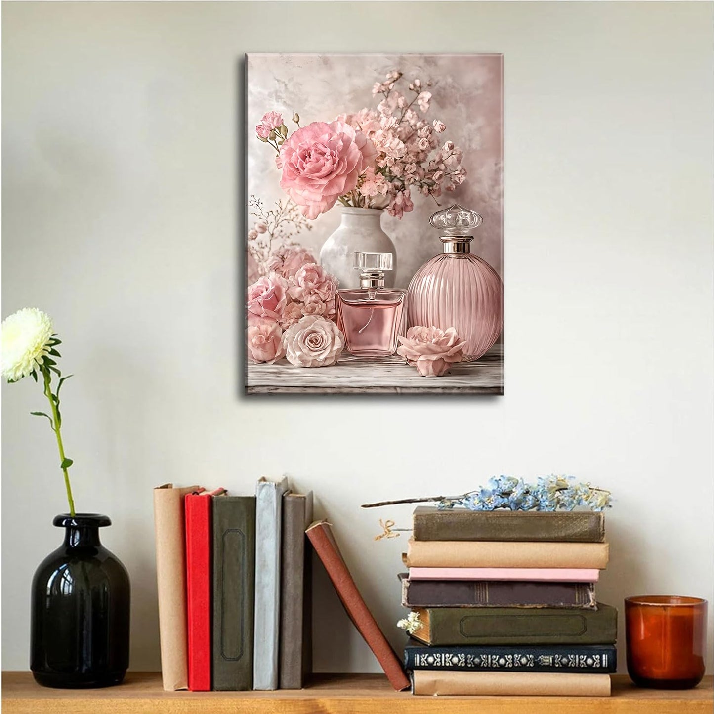 Pink Floral Canvas Wall Art Rose Flowers Plant painting Decor Picture Perfume Botanical Posters Prints for Living Room Dressing Preppy Apartment Valentine's Day Bedroom Corridor Home Decoration