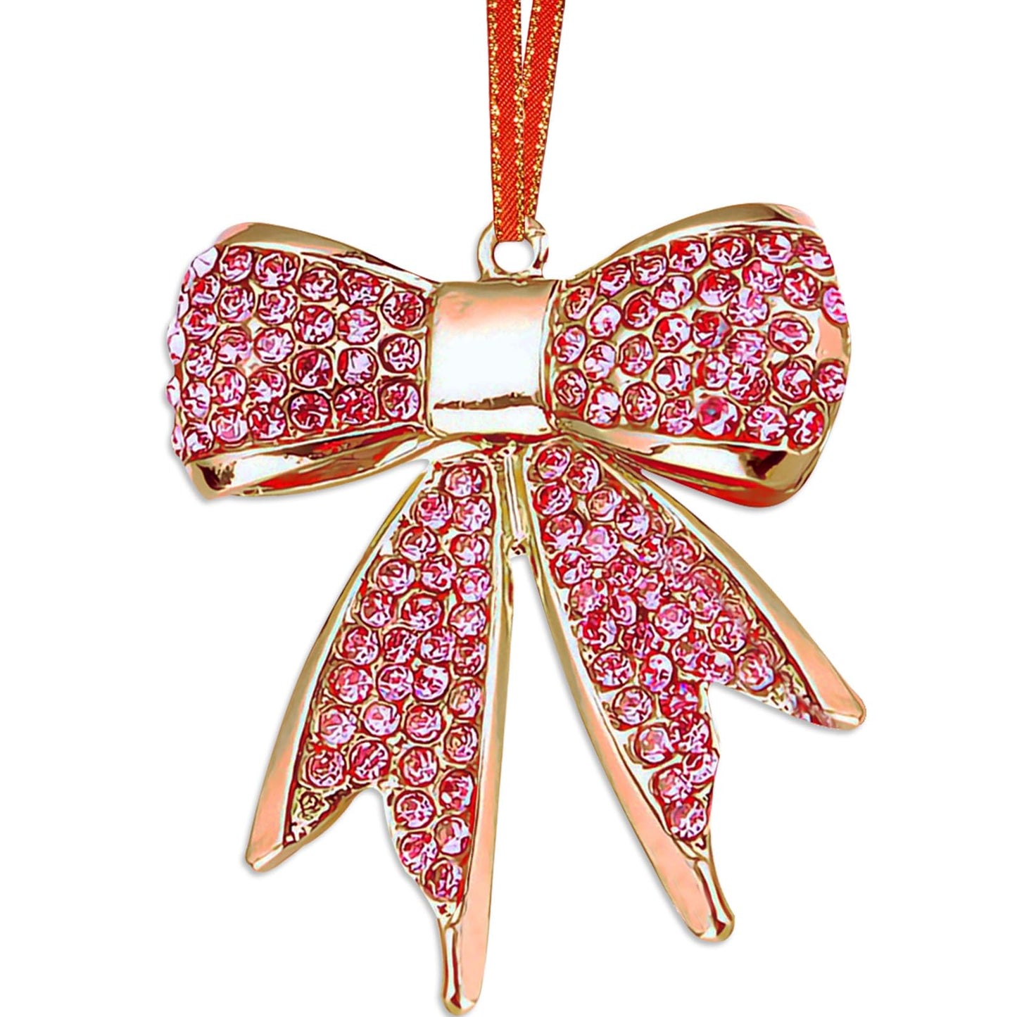 FurniGift Metal Bowknot Christmas Ornaments 2025- Pink Bowknot with Rhinestones Ornaments for Hanging Christmas Tree,Keepsake Gifts for Women Girls Mom Sisters Friends