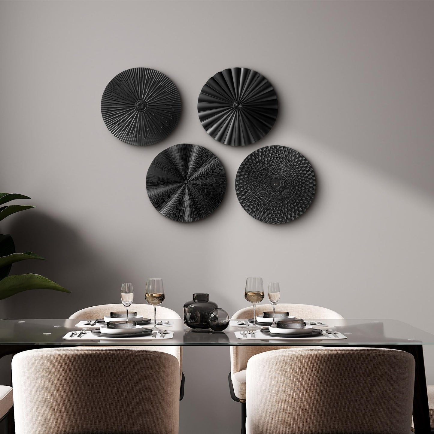 Hicarer 4 Pcs 12 Inch Metal Wall Art Decor Sunburst Hanging Metal Artwork Decor Wall Art Decorations for Home Living Room Office Gift for Christmas(Black)