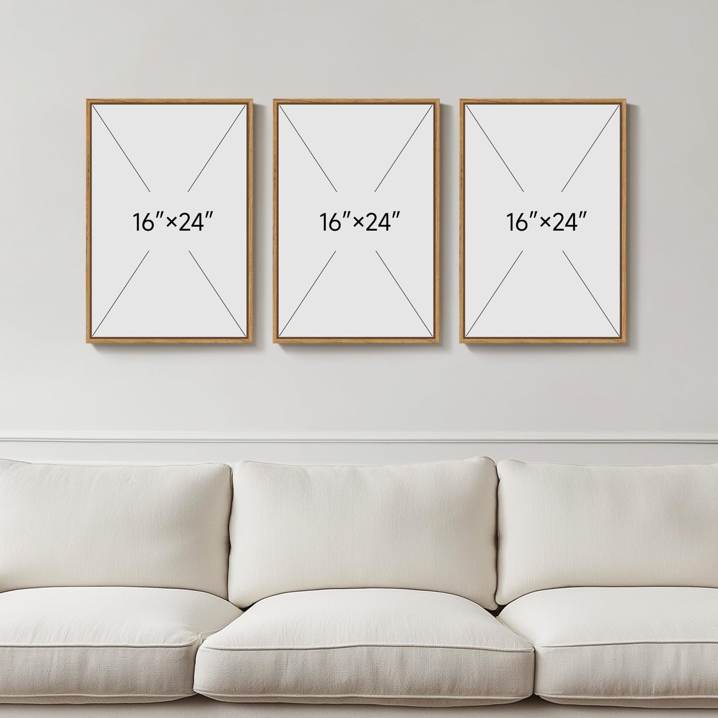 Framed Neutral Tree Set of 3 Wall Art Bedroom, Abstract Modern Rustic Landscape Beige Canvas Artwork for Walls, Nordic Misty Forest Farmhouse Wall Decor for Bedroom Hallway Office, 16x24 Inch