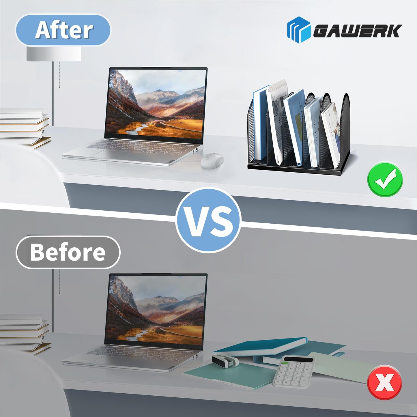 Gawerk 5-Section Vertical Desktop Organizer, 5-Section Mesh File Folder Stand Sorter for Office Home Classroom Organization (1, Black)