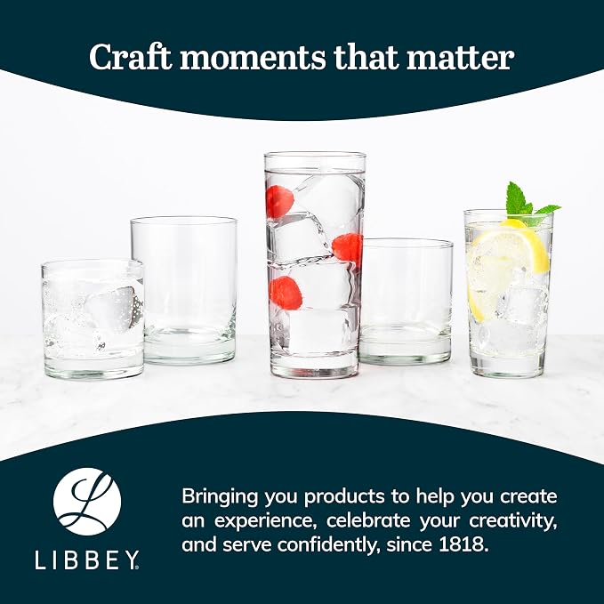Libbey Heavy Base Double Old Fashioned Glasses - Elegant Whiskey Glasses Set of 12 - Dishwasher Safe Cocktail Glass for Cocktails, Juice, and More