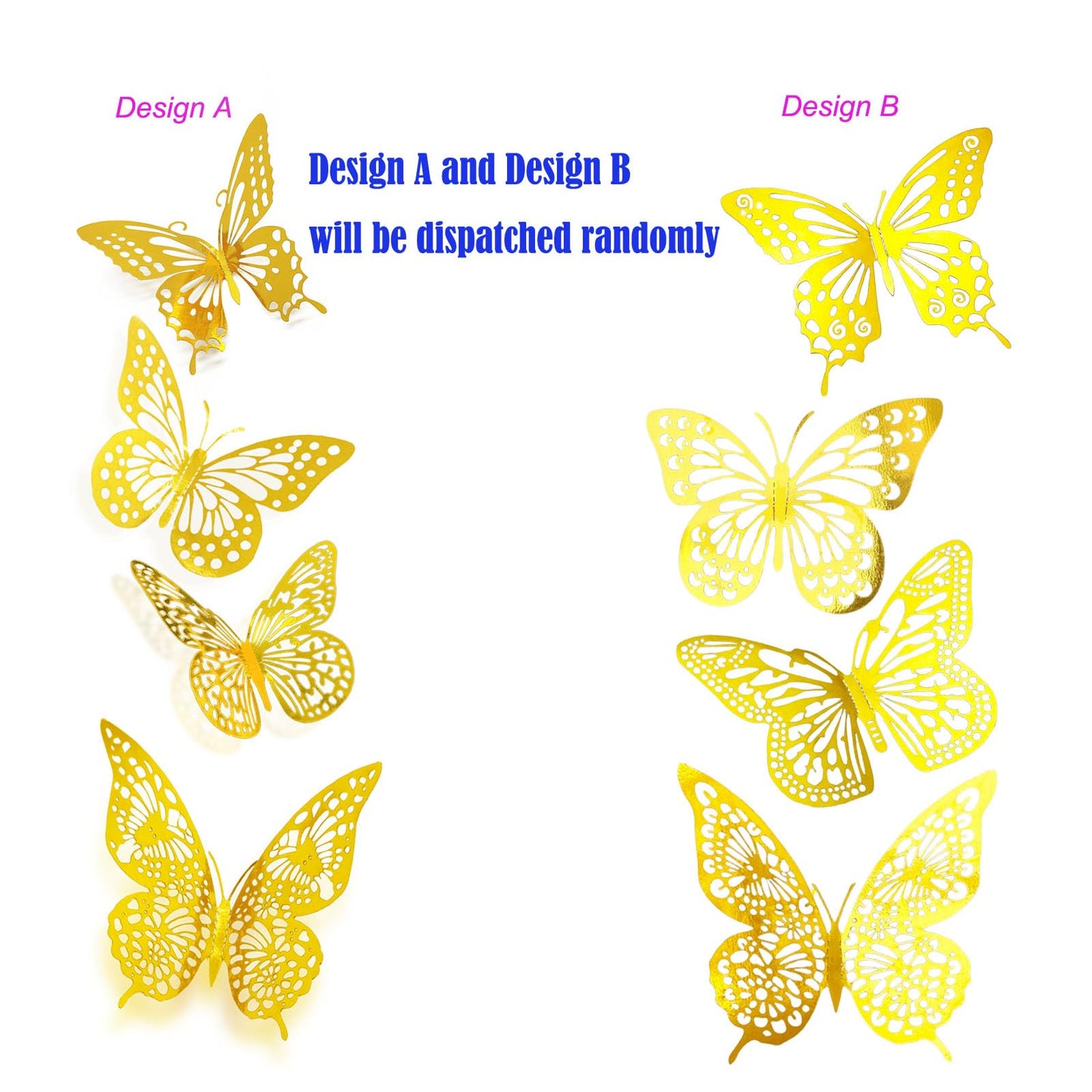 JOSDIOX 3D Butterfly Wall Decor Sticker -48 Pcs, 4 Styles, 3 Sizes Gold Butterflies Decoration for Party, Birthday & Wedding Celebrations, Cake Decorating, Balloons, Removable Stickers.