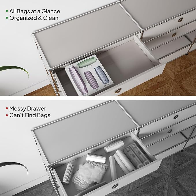 Aquiver Acrylic Bags Storage Organizer - Drawer & Food Storage Organizer - Compatible with Gallon, Quart, Sandwich, Snap, Freezer, Slider Bags (White)
