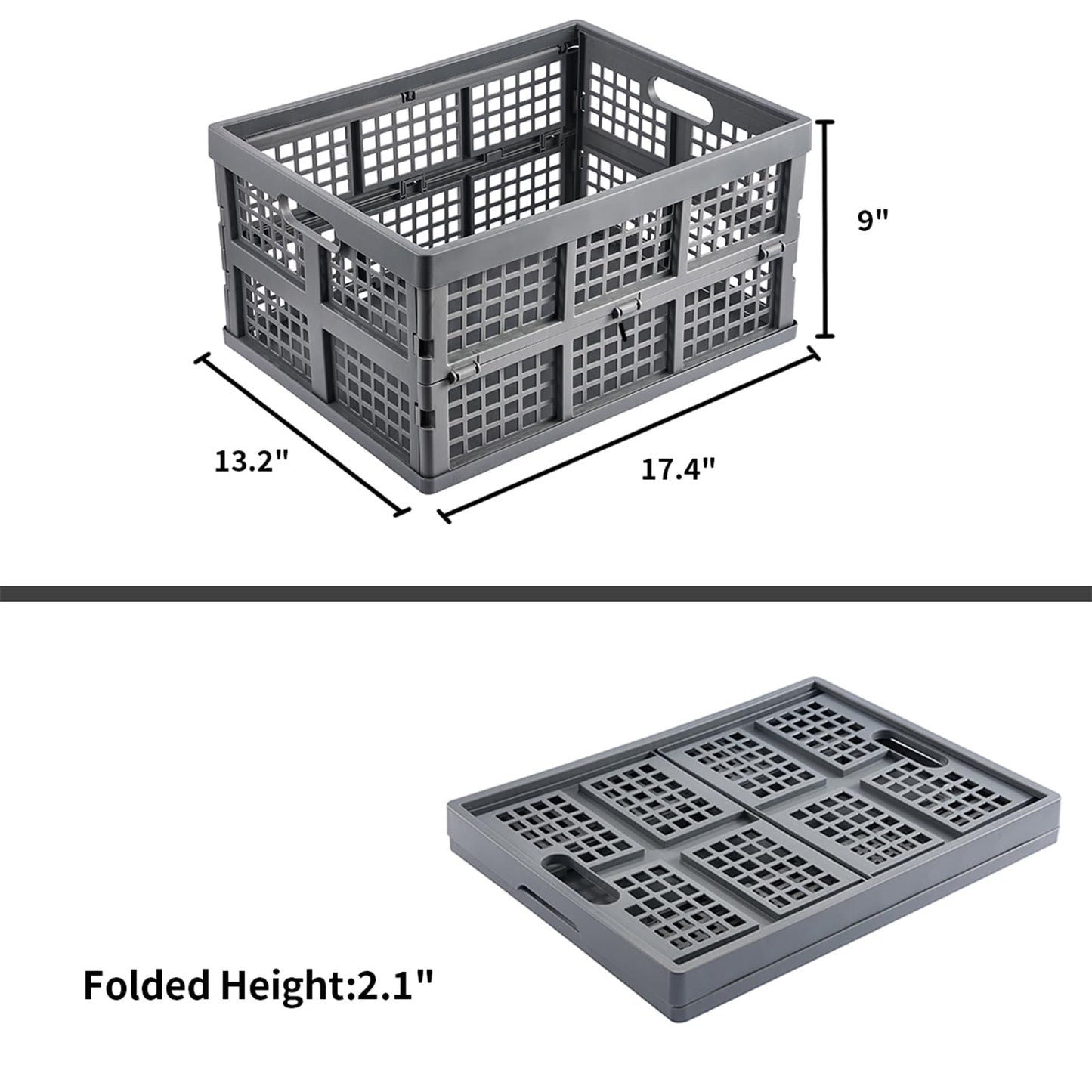 Aebeky 3-Pack Plastic Collapsible Storage Crates-30L,Foldable Plastic Crates for Storage (Gray)