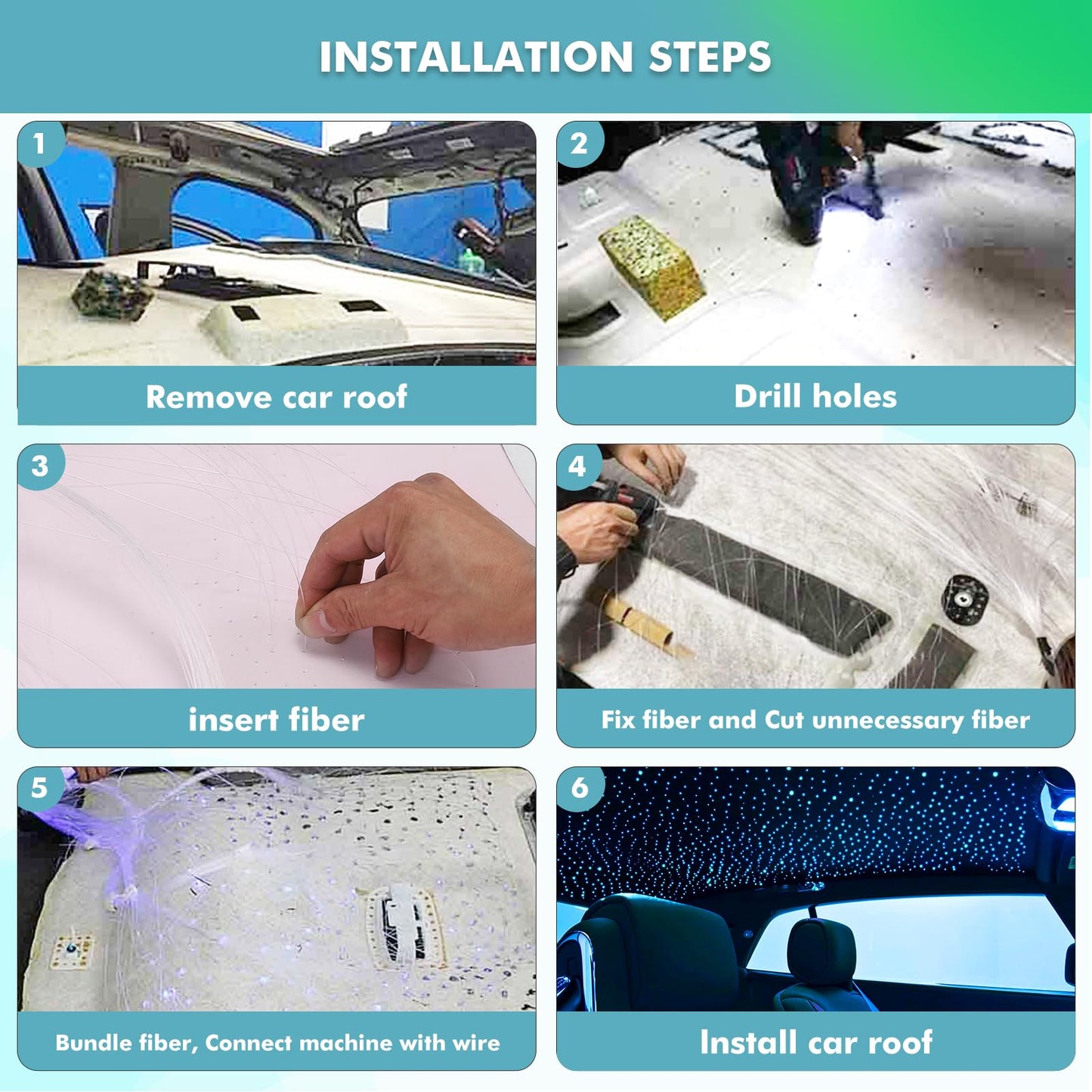 Twinkle Headliner Star Light Kit, 1000Pcs*0.03in*9.8ft Ceiling Fiber Optic Lights APP/Remote Control Star Effect Music Mode RGBW Sound Activated for Car Roof Home Ceiling
