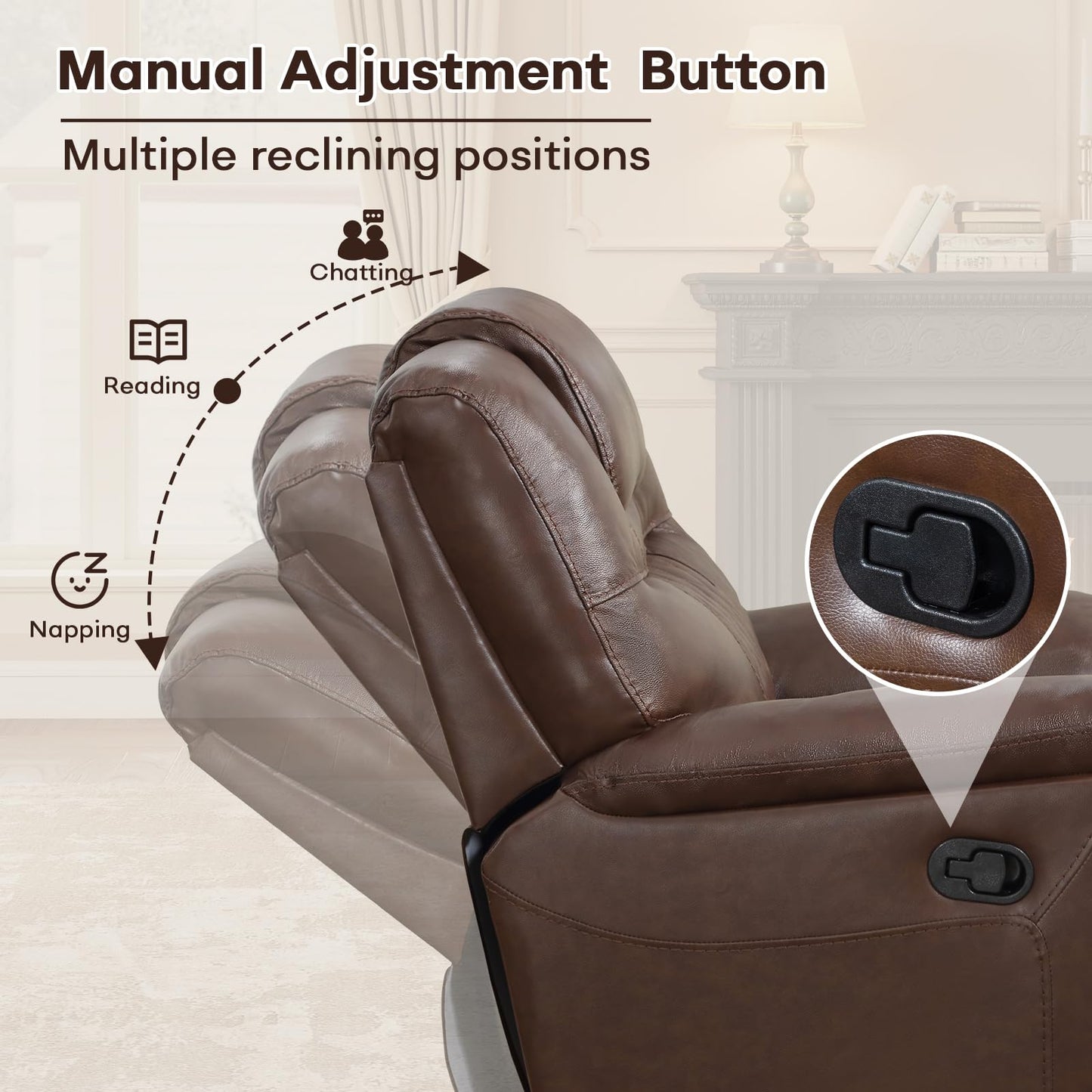 ANJ Genuine Recliner Chair Set of 2, Manual Reclining Chair with Ergonomic Design, Oversized Single Sofa Recliner with Soft Armrest and Flexible Footrest for Living Room,（Red Brown）