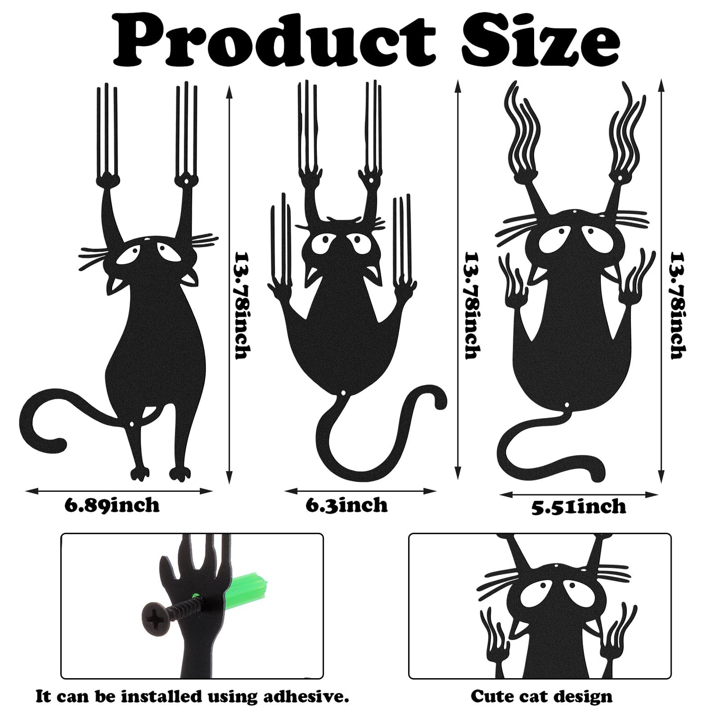 Otoolling Black Cat Wall Art Funny Black Metal Cat Wall Hanging Decor Minimalist Signs for Cats Lover Home Bedroom Living Room Patio Bathroom Office Decor(3 Pcs,Aprox 6" X 14")
