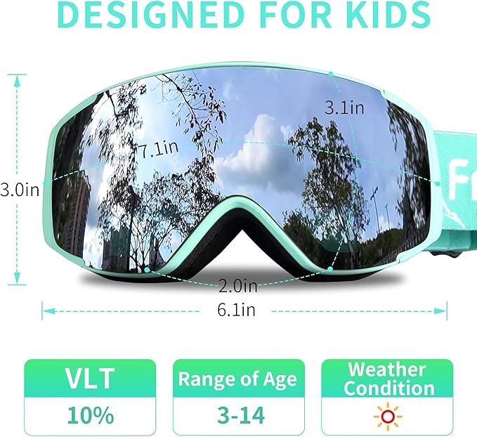 Freela Kids Ski Snowboard Goggles for Toddler(3-14) Youth Anti Fog Anti UV Goggles Girls Boys Snow Skiing Equipment