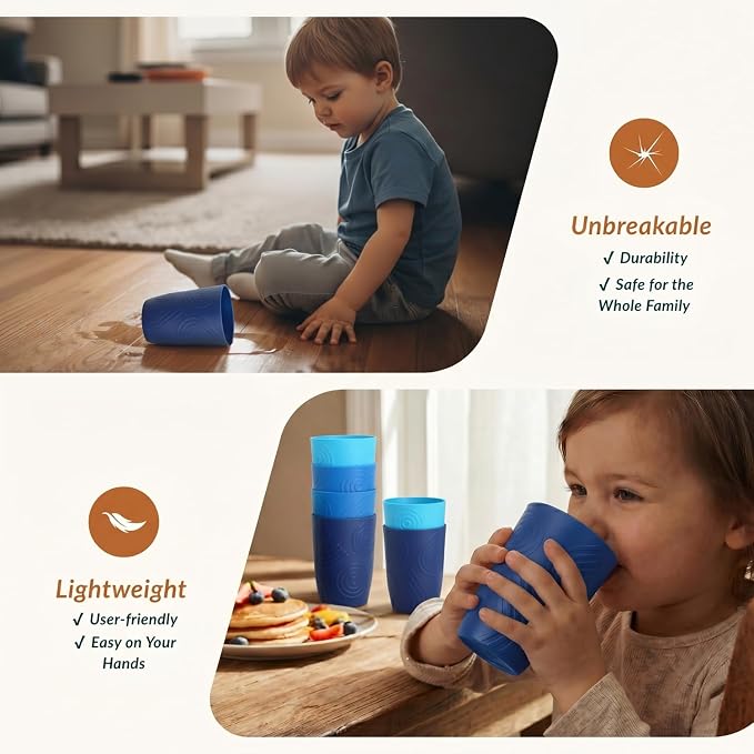 Homienly Cup Sets for Kitchen 12oz Wheat Straw Cups Unbreakable Drinking Cups Set of 6 - Lightweight,Reusable Cups for Kitchen, Outdoor- Blue Sky