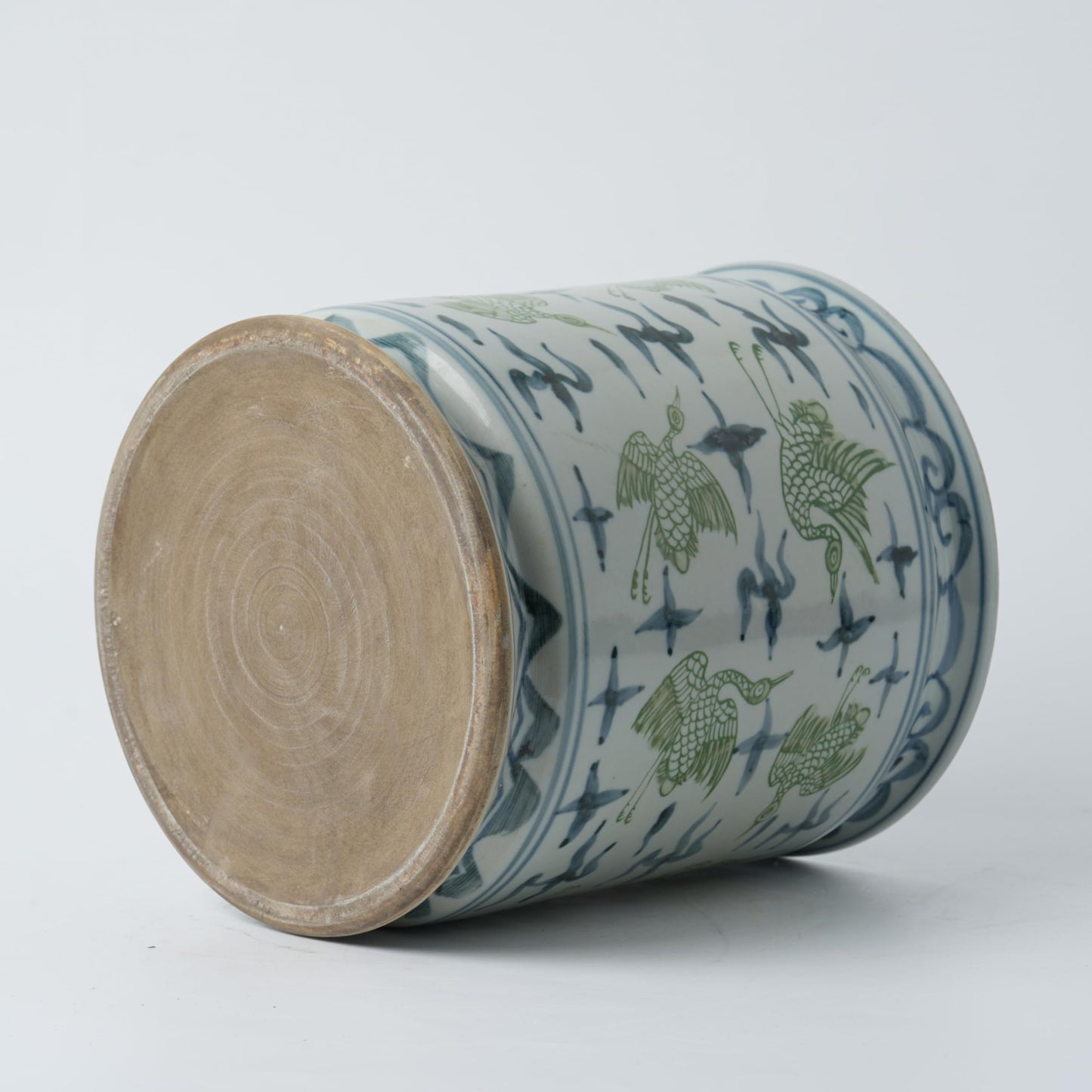 Antique Hand-Painted Flower and Bird Porcelain Pen Holder Old Style Ceramic Planter 9.7 Inch Large Plants Vase Blue & White Porcelain Silla Flower Plant Pots (Green and Blue)