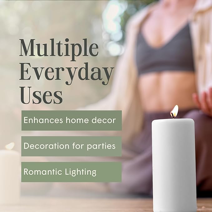 Mister Candle Dripless Unscented Pillar Candles, Set of 3 Hand Poured White Solid Color Non-Scented Candles for Home Decor, Premium Wax, 80 Hr Burn Time, 3x6 Inch