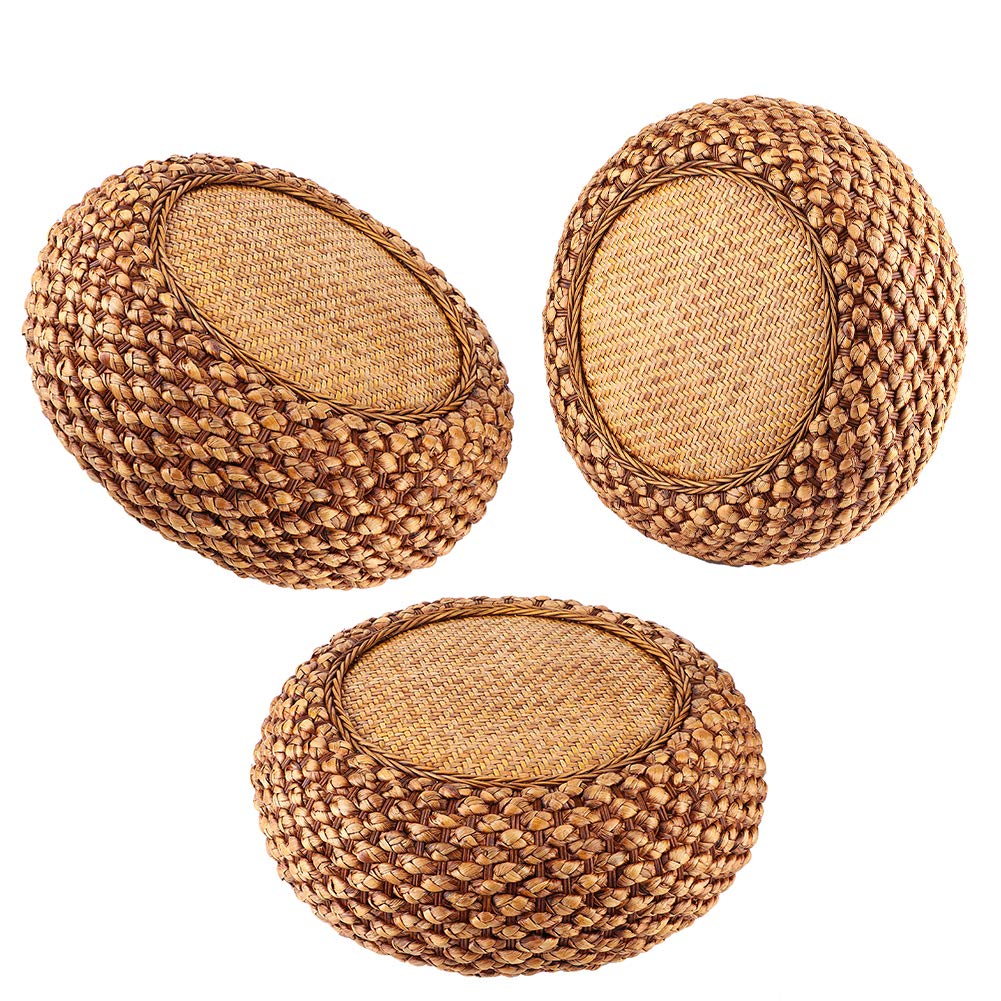 Fnskatzici Japanese Style Rattan Floor Cushion - 6.7" Thick Hand-Woven Straw Tatami Floor Pillow & Meditation Seat - Round Pouf Ottoman with Sponge Filling for Yoga, Zen Room, Balcony (15.7 Inch)