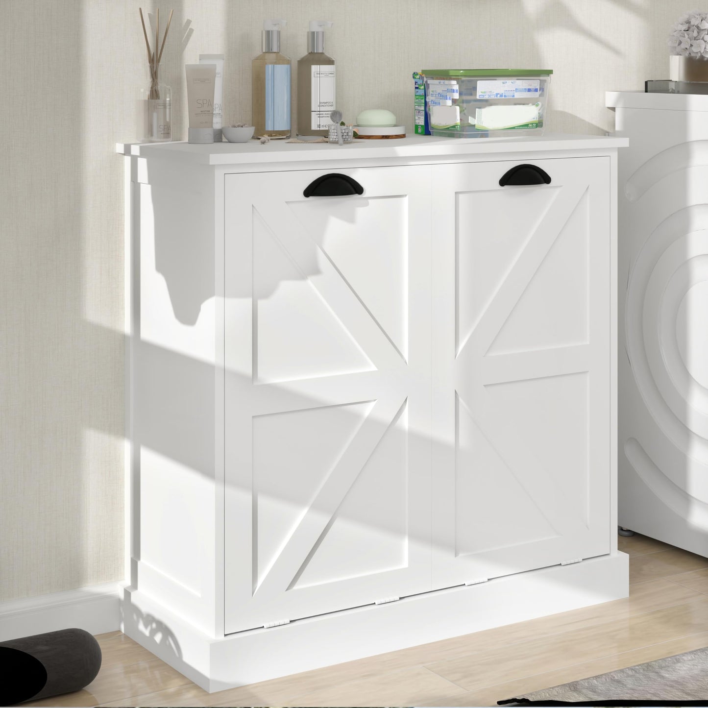 agnixnaf White Sorter Cabinet, Two-Compartment, Tilt-Out Laundry, Easy to Maintain, Storage Organizer for Living Room, Bedroom