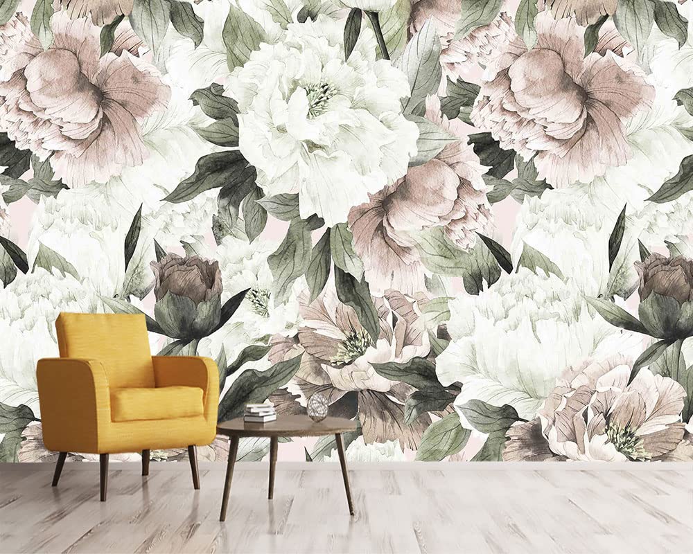 Reyhui Roses and Banana Leaves Wall Mural Wallpaper for Bedroom and Living Room(Not Self-Adhesive)