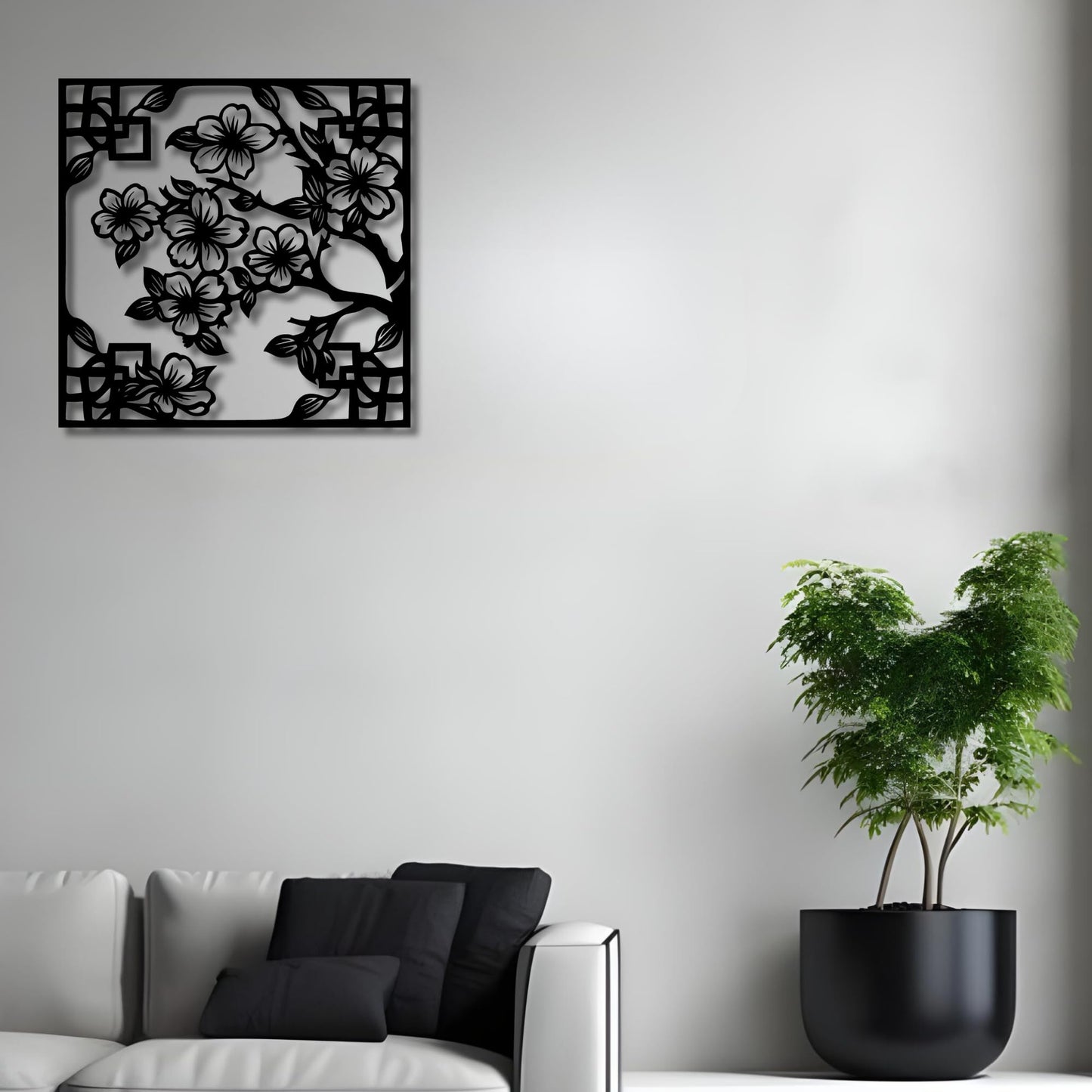 Metal Wall Decor | 35'' x 35'' x 0.05'' Cherry Blossom Asian Style Art Themed Wall Decorations | Handmade Indoor and Outdoor Wall Art (35'' x 35'', Cherry Blossom Asian Style, Black)