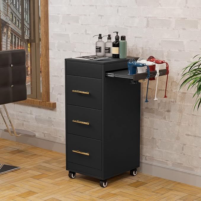Salon Trolley Cart with Wheels, 3-Drawer Rolling Hair Styling Station, Mobile Beauty Trolley with Hot Tools Holder, Storage for Salon, Barbershop, Spa & Tattoo, Black