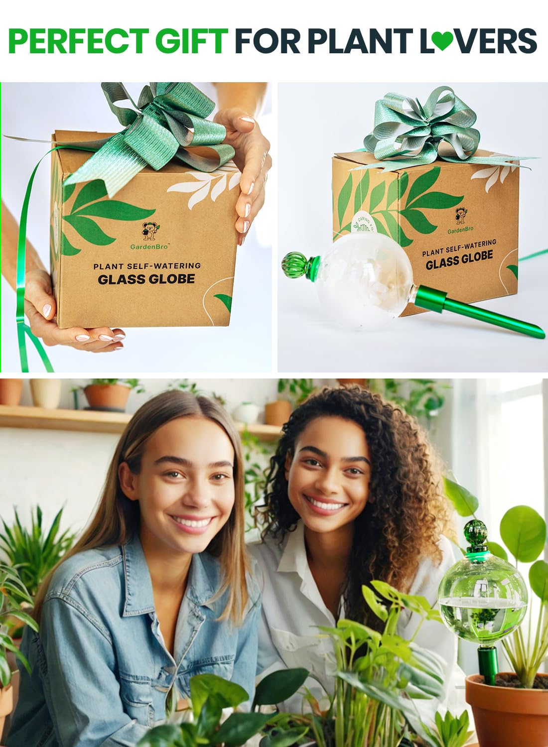 3pcs 16 Oz Plant Watering Globes for Indoor Plants with Metal Self Watering Planter Insert - Premium XL Glass Hand-Blown Globes - Automatic Plant Waterer Indoor, Gift Idea for Gardeners [3 Globes]