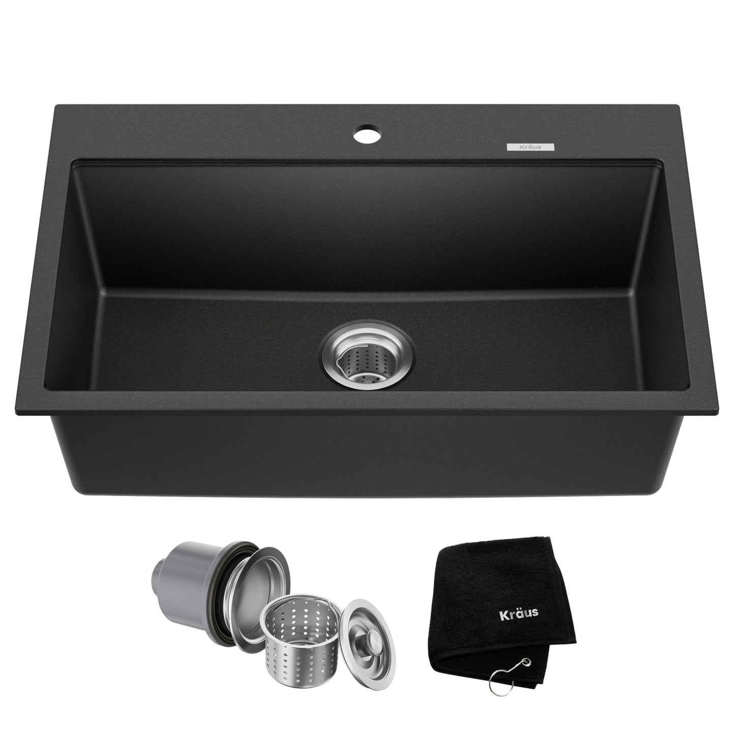 KRAUS Quarza 31-inch Drop-In/Undermount Single Bowl Granite Kitchen Sink in Black Onyx, KGD-412B