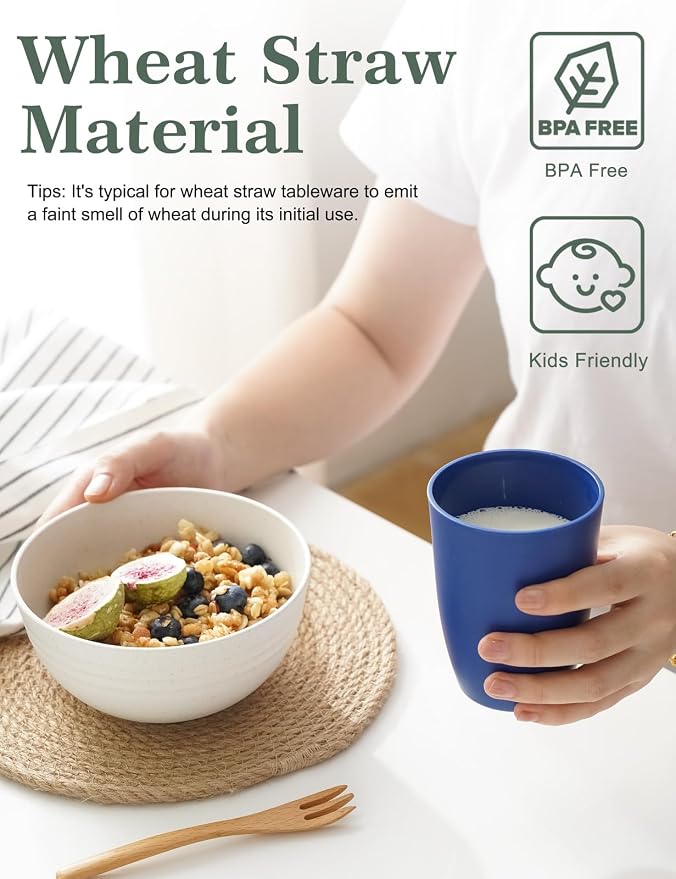 Wheat Straw Cups 12 OZ Alternative to Plastic Reusable Cup Set 6 Tumblers