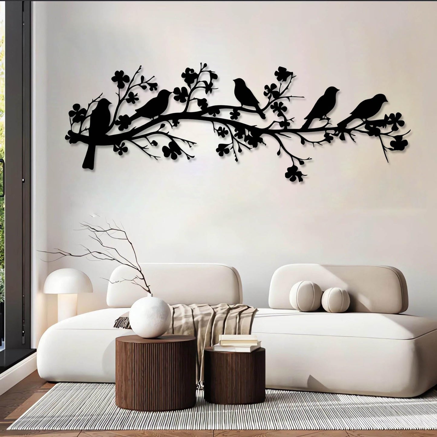 vinwipe Birds on Branch Metal Wall Decor, Metal Birds Wall Art, Bird on Flower Branch Wall Art, Nature Wall Decor, Flowers Wall Decoration, Farmhouse Bedroom Wall Hanging (Gold, 48"x16"/121x42cm)