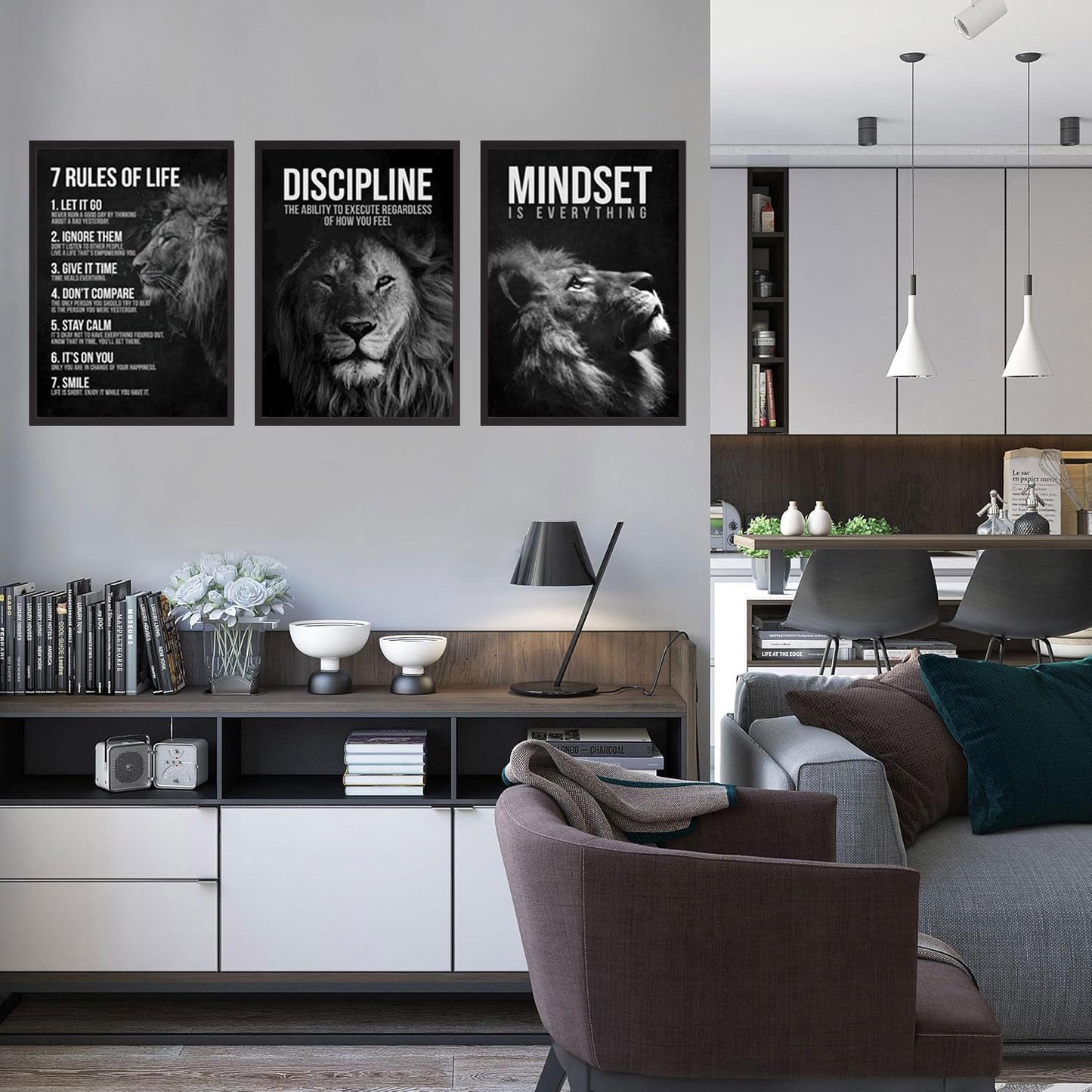 3 Pcs Lion Inspirational Quotes Wall Art 7 Rules of Life Poster Wall Decor Pictures Office inspiration Canvas Posters Prints for Home Office gym study workplace Decoration 12x16 in Unframe