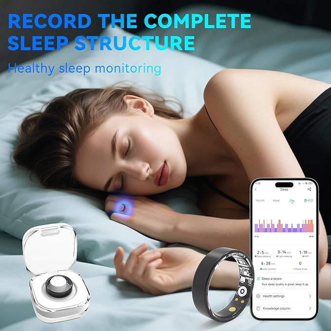 Smart Rings for Women Men,Fitness Tracker Ring,Heart Rate,Blood Oxygen,Blood Pressure,Step Tracker,Sleep Monitoring,No Subscription Fee,IP68 Waterproof Smart Ring for iphone&Android(Black 8)